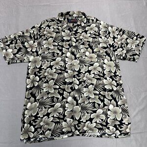 Hawaiian gate mens floral print button up short sleeve black size XL collared